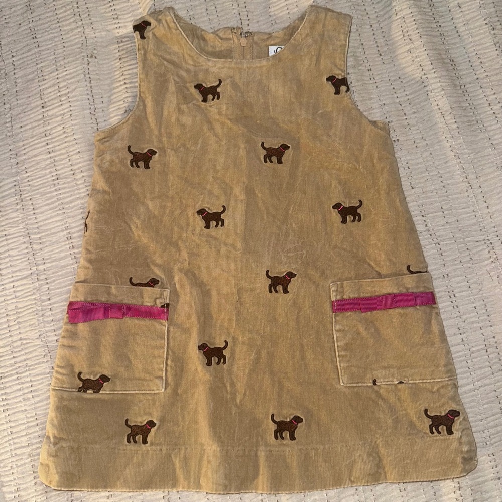 Lilly Pulitzer Vintage Girls 3T Tan Corduroy Chocolate Lab Dog Jumper Dress